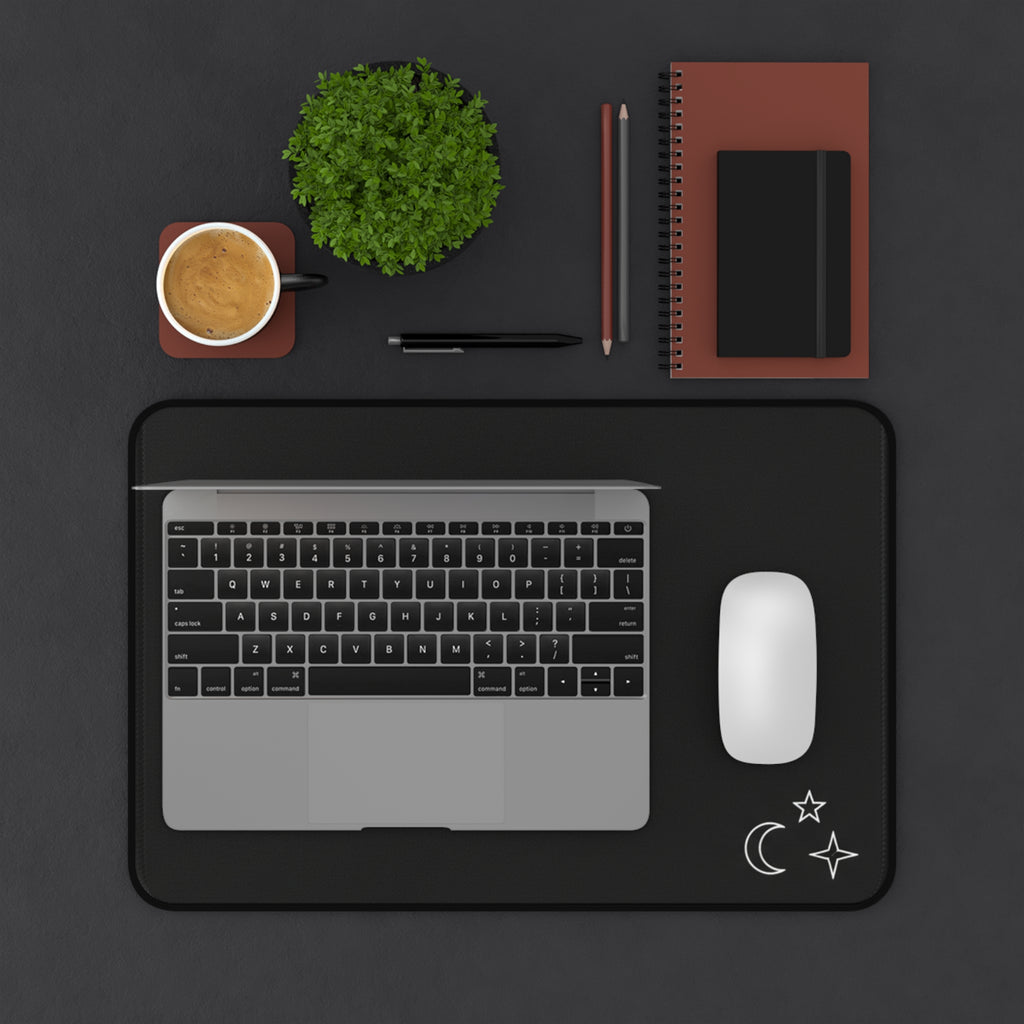 Night Sky Desk Mat — Black Moon & Stars Mousepad