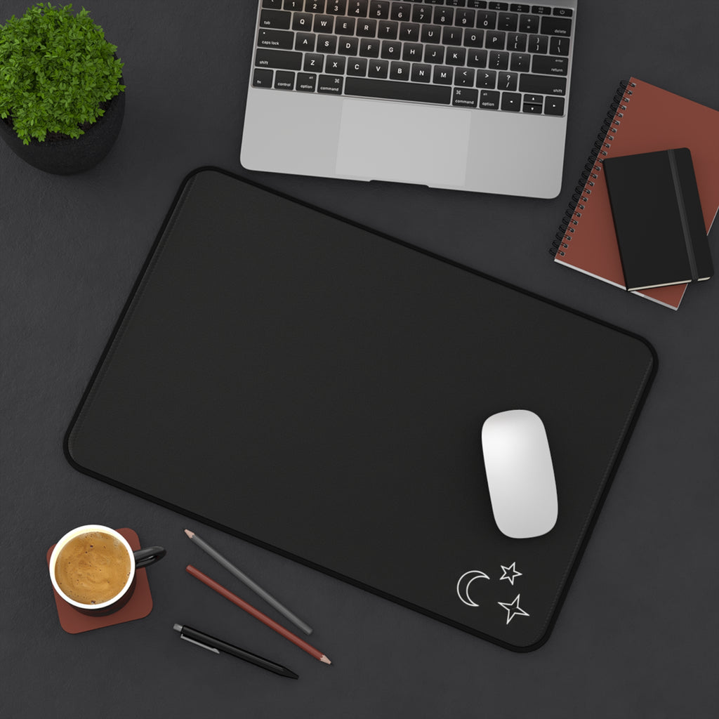Night Sky Desk Mat — Black Moon & Stars Mousepad