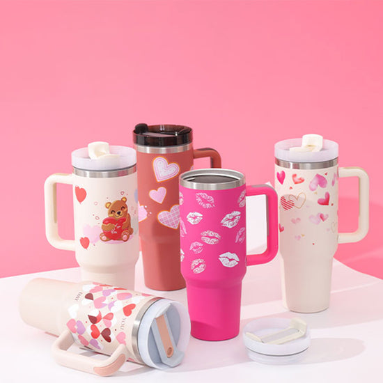 40 Oz Stainless Steel Tumbler with Handle &amp; Straw